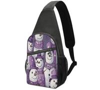 KOAYUBFC Sac à bandoulière pour homme et femme, sac de poitrine, sac à dos à bandoulière violet motif bonhomme de neige, sac de poitrine pour sports de plein air, sac de poitrine adapté pour la