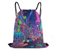 KOAYUBFC Sac de gym avec cordon de serrage en tissu graffiti City - Sacs à chaussures pour voyage, camping, travail et fitness