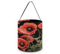 KOAYUBFC Seau à bonbons d'Halloween représentant un coquelicot rouge, des feuilles, des trucs ou des friandises, sac fourre-tout d'Halloween avec poignées, paniers à bonbons réutilisables pour