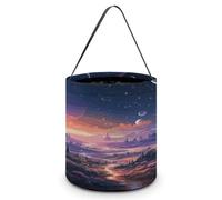 KOAYUBFC Seau à bonbons d'Halloween représentant un sac à bonbons coloré rétro sur le thème de l'espace - Sac fourre-tout avec poignées - Paniers à bonbons réutilisables pour Halloween, fournitures de