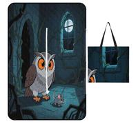 KOAYUBFC Tapis de plage avec motif hibou qui attrape des souris - Tapis de pique-nique portable extra large adapté pour les voyages, la randonnée, les festivals de musique, les pelouses, les plages