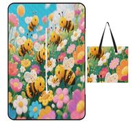 KOAYUBFC Tapis de plage motif abeilles qui recueillent du miel - Tapis de pique-nique portable extra large adapté pour les voyages, la randonnée, les festivals de musique, les pelouses, les plages