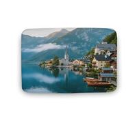 KOAYUBFC Tapis de salle de bain luxueux, doux et moelleux, absorbant, motif ville au bord du lac Hallstatt, tapis de salle de bain pour sols de salle de bain, baignoires et douches