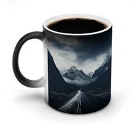 KOAYUBFC Tasse à café 325 ml Dark Road to Mountains à changement de couleur, tasses à café à changement de chaleur avec poignée, tasse magique sensible à la chaleur pour homme et femme, tasse amusante