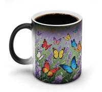 KOAYUBFC Tasse à café de 325 ml avec motif papillon coloré à changement de couleur, tasses à café à changement de chaleur avec poignée, tasse magique sensible à la chaleur pour homme et femme, tasse