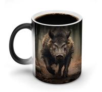 KOAYUBFC Tasse à café de 325 ml avec photos de sanglier changeant de couleur, tasses à café à changement de chaleur avec poignée, tasse magique sensible à la chaleur pour homme et femme, tasse