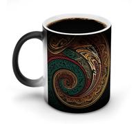 KOAYUBFC Tasse à café de 325 ml, bleu sarcelle foncé, images HD, tasses à café changeant de couleur, tasses à café à changement de chaleur avec poignée, tasse magique sensible à la chaleur pour homme