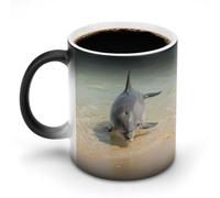 KOAYUBFC Tasse à café de 325 ml en forme de dauphin dans une eau peu profonde qui change de couleur, tasses à café à changement de chaleur avec poignée, tasse magique sensible à la chaleur pour homme
