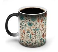 KOAYUBFC Tasse à café de 325 ml - Motif fleurs et feuilles - Changement de couleur - Tasses à café avec poignée - Sensible à la chaleur - Tasse magique pour homme et femme - Tasse amusante en