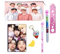 KOBBET® Lot de 7 stylos BTS Army Team pour enfants pour l'école BT-21. Porte-clés BTS Diary Deisgner Gomme Règle pour l'école pour enfants Cadeau de retour Cadeau de fête, Rose, L, Rose