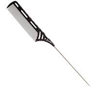 Kobe Peigne à queue de cheval professionnel en métal - Noir - Manche en fibre de carbone et queue en acier, incassable, antistatique, pour une coupe de précision, barbier, salon de coiffure, outils de