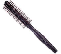 Kobe Petite brosse à cheveux ronde professionnelle noire avec poignée en caoutchouc rouge - Dos lisse, bouclé, idéal pour homme et barbier