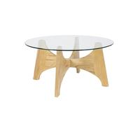 KOBE - Table basse ronde en bois et verre D 80 Marron clair