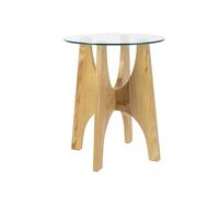 KOBE - Table d'appoint ronde en bois et verre D45 Marron clair
