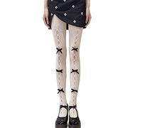 Kobeleen Collants résille pour Femmes, Bas ajourés en Velours avec nœud en Maille