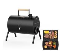 KOBENDA Barbecue Portable à Charbon de Bois, 2-en-1 Mini Barbecue de Table avec Grille Chromée, Poignée Froide et Verrou de Sécurité, Compact pour Camping, Jardin, Balcon