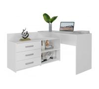 KOBI Bureau d'angle Moderne avec 3 tiroirs | pour Bureau, Chambre, étude (Blanc)