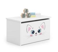 KOBI Coffre a Jouets DARIA | 42 x 73 x 40 cm | Coffre de Rangement Enfant | Caisse pour Jouet | Garcon et Fille | Bac a Jouet Chambre Enfants Bebe | Blanc avec Chat Rose