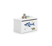 KOBI Coffre a Jouets DARIA | 42 x 73 x 40 cm | Coffre de Rangement Enfant | Caisse pour Jouet | Garcon et Fille | Bac a Jouet Chambre Enfants Bebe | Blanc avec Requin et Tortue