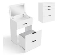 KOBI Coiffeuse Rubi Blanche Modulable avec Miroir, Tabouret Rembourré, Tiroirs Rangement, Table Maquillage Scandinave Compacte Chambre Femme Fille Mobilier Cosmétique Moderne 80x60x40 cm