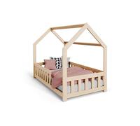 KOBI DUBI lit cabane 80x160 cm, lit d'intérieur, Balustrade, Cadre, Matelas, pour Chambre d'enfant, en Bois, Non Verni