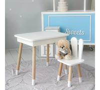 KOBI Ensemble Table avec Rangement + Chaise pour Enfant | Mobilier Moderne pour Chambre d’Enfant | Idéal pour Les Enfants de 1,5 à 7 Ans (Blanc/Lapin)