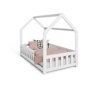 KOBI Lit cabane DUBI 80x160 cm, lit Style Maison, barrière, Cadre, Matelas, pour Chambre d’Enfant, Blanc