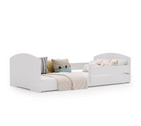 Lit enfant 80x160 cm Montessori - Avec matelas - Sommier inclus - Barrière de sécurité - Lit au sol - Blanc LEO