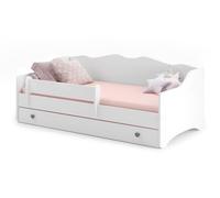 KOBI Lit d'enfant avec tiroir et Tringle Emma 140x70 cm, Blanc, Matelas, Cadre Flex, pour Chambre d'enfant, lit de Fille