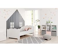 KOBI Lit Enfant Anna Blanc | 160x80 cm | Lit Petite Fille Lits pour Enfants | avec Un Matelas et Un Cadre | la Chambre Bebe | Lit Simple avec Barriere