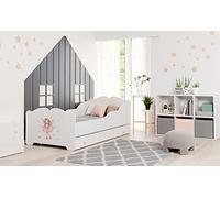 KOBI Lit Enfant Anna Blanc avec Fée Rose | avec Rangement é Tiroir | 160x80 cm | Lit Petite Fille Lits pour Enfants | avec Un Matelas et Un Cadre | la Chambre Bebe | Lit Simple avec Barriere