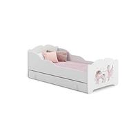 KOBI Lit Enfant Anna Blanc avec Licorne Rose et Ballerine | avec Rangement é Tiroir | 160x80 cm | Lit Petite Fille Lits pour Enfants | avec Un Matelas et Un Cadre | la Chambre Bebe
