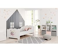KOBI Lit Enfant Anna Blanc avec Princesse Endormie | 160x80 cm | Lit Petite Fille Lits pour Enfants | avec Un Matelas et Un Cadre | la Chambre Bebe | Lit Simple avec Barriere