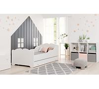 KOBI Lit Enfant Anna Blanc | avec Rangement é Tiroir | 160x80 cm | Lit Petite Fille Lits pour Enfants | avec Un Matelas et Un Cadre | la Chambre Bebe | Lit Simple avec Barriere