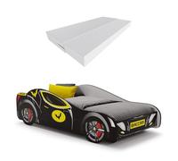KOBI | Lit Enfant | Batcar | Thème Super-héros | sommier, Matelas Inclus | pour la Chambre des Enfants | Un lit pour Un garçon | (160x80)