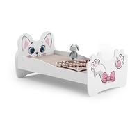 KOBI Lit Enfant Chat Blanc | 160x80 cm | Lit Petite Fille Lits pour Enfants | avec Un Matelas et Un Cadre | la Chambre Bebe | Lit Simple avec Barriere