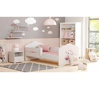 KOBI Lit Enfant FALA Blanc | 160x80 cm | Lit Garcon Petite Fille Lits pour Enfants | avec Un Matelas et Un Cadre | Meuble la Chambre Bebe | Lit Simple avec Barriere