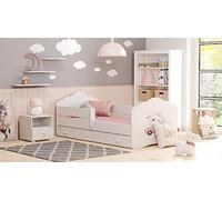 KOBI Lit Enfant FALA Blanc | avec Rangement é Tiroir | 160x80 cm | Lit Garcon Petite Fille Lits pour Enfants | avec Un Matelas et Un Cadre | Meuble la Chambre Bebe | Lit Simple avec Barriere