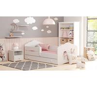 KOBI Lit Enfant FALA Blanc | avec Rangement é Tiroir | 160x80 cm | Lit Garcon Petite Fille Lits pour Enfants | avec Un Matelas et Un Cadre | Meuble la Chambre Bebe | Lit Simple avec Barriere