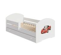 KOBI Lit Enfant LUK 160x80 avec Tiroir Motif Voiture Drapeau