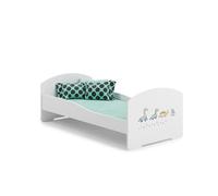 KOBI Lit Enfant LUK avec Matelas, Blanc | pour Chambres d'enfants | pour Un garçon et Une Fille | Matelas, Cadre Inclus | (Dinosaures, 140x70)