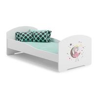 KOBI Lit Enfant LUK avec Matelas, Blanc | pour Chambres d'enfants | pour Un garçon et Une Fille | Matelas, Cadre Inclus | (Princesse endormie, 160x80)