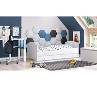 KOBI Lit Enfant LUK avec tiroir, Blanc | pour Chambres d'enfants | pour Un garçon et Une Fille | Tiroir, Matelas, Cadre Inclus | (Blanc, 160x80)