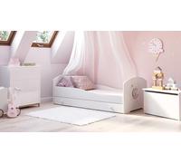 KOBI Lit Enfant LUK avec tiroir, Blanc | pour Chambres d'enfants | pour Un garçon et Une Fille | Tiroir, Matelas, Cadre Inclus | (Princesse endormie, 160x80)