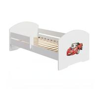 KOBI Lit Enfant LUK Blanc 160 x 80 Motif Voiture Drapeau