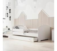 Kobi Lit Enfant LUK Blanc 180x80 | Un lit pour Une Chambre d'enfant et d'adolescent | Tiroir, barrière de sécurité et Matelas Inclus |