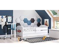 KOBI Lit Enfant LUK Blanc | avec Rangement é Tiroir | 140 x 70 cm | Lit Garcon Petite Fille Lits pour Enfants | avec Un Matelas et Un Cadre | la Chambre Bebe | Lit Simple avec Barriere Balustrade