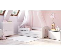 KOBI Lit Enfant LUK Blanc | avec Rangement é Tiroir | 140 x 70 cm | Lit Garcon Petite Fille Lits pour Enfants | avec Un Matelas et Un Cadre | la Chambre Bebe | Lit Simple avec Barriere Balustrade