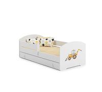 KOBI Lit Enfant LUK Blanc | avec Rangement é Tiroir | 140 x 70 cm | Lit Garcon Petite Fille Lits pour Enfants | avec Un Matelas et Un Cadre | la Chambre Bebe | Lit Simple avec Barriere Balustrade