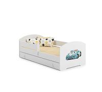 KOBI Lit Enfant LUK Blanc | avec Rangement é Tiroir | 160 x 80 cm | Lit Garcon Petite Fille Lits pour Enfants | avec Un Matelas et Un Cadre | la Chambre Bebe | Lit Simple avec Barriere Balustrade